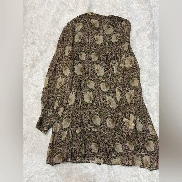 Anthropologie Paige Long-Sleeve V-Neck Dress Silk Brown Pattern - Picture 5 of 6